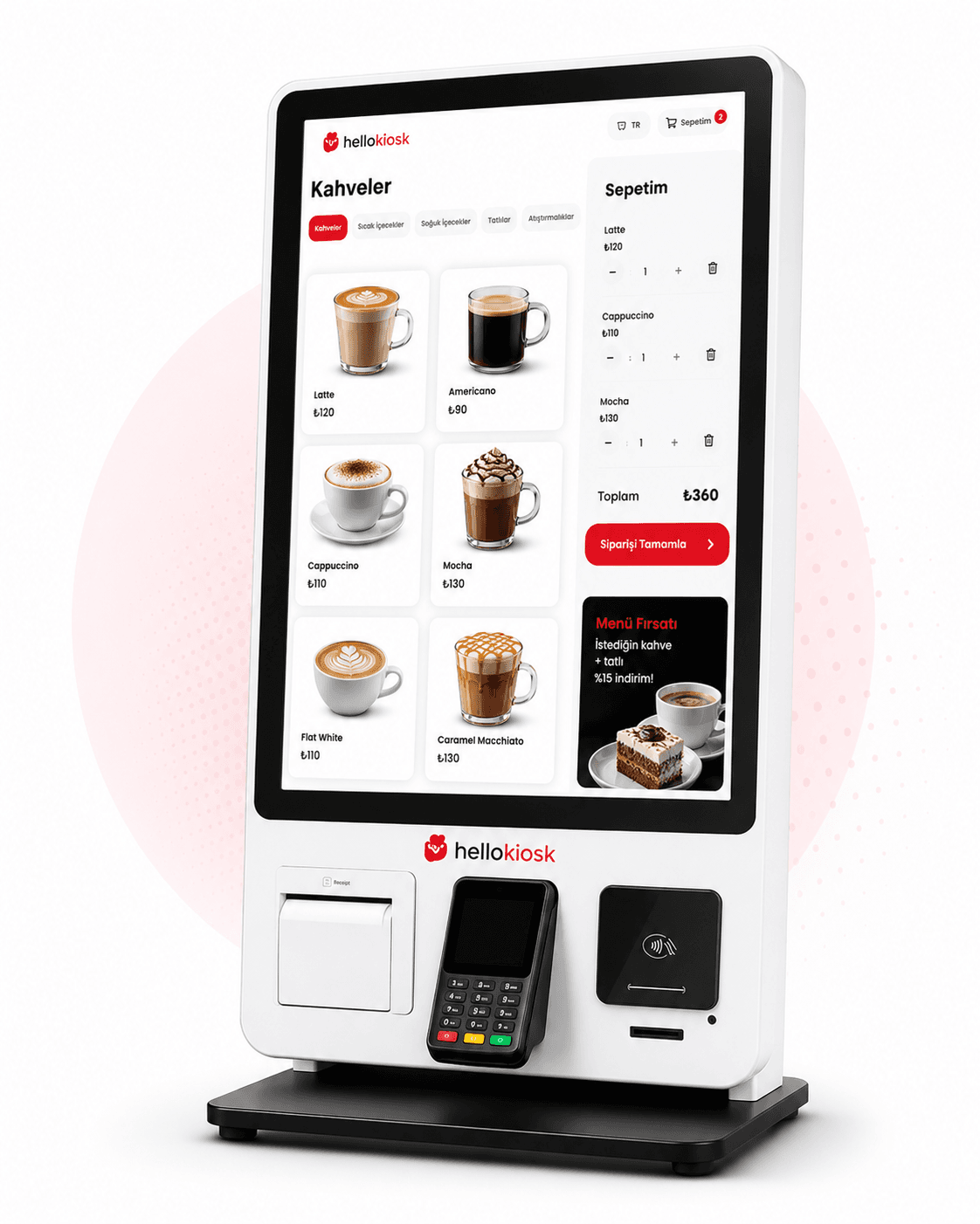 HelloKiosk kahve menü kioskunda sık sorulan soruların görseli